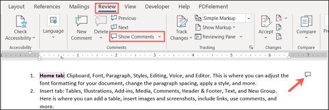 deselectshowcomments-wordhidedeletecomments